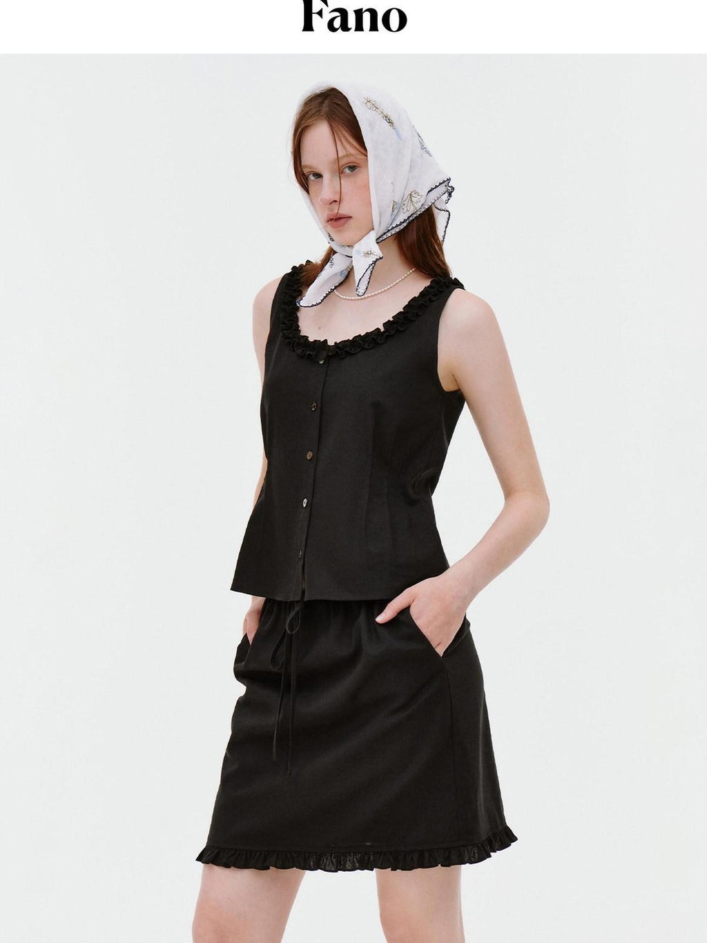 fano Figure Flattering Round Neck Black Two Piece Women S M L Top & Skirt Sets