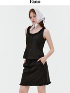 fano Figure Flattering Round Neck Black Two Piece Women S M L Top & Skirt Sets