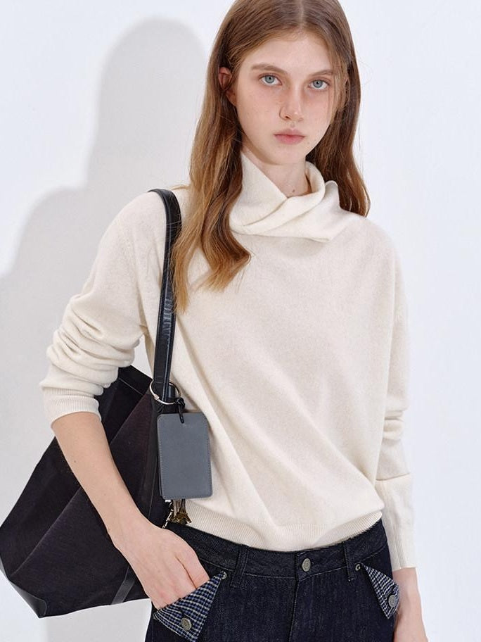 fano Soft Breathable Lambswool Cashmere Cowl Neck Relaxed Knit Pullover Sweaters