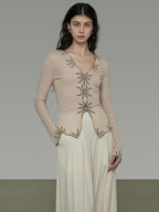 unspoken Embroidered Floral V-neck Slim Fit Bell Sleeve Casual Women Polyester Blouses