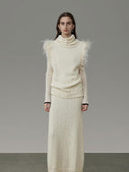 unspoken Elegant Minimalist Beige Two Piece Slim Fit Women Office Casual Top & Skirt Sets