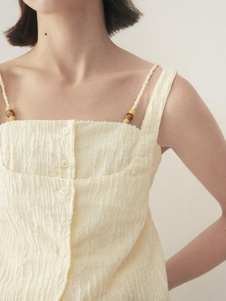 someonesometimes Button Detail Workwear Straight Fit Stretch Almond Beige Camisoles