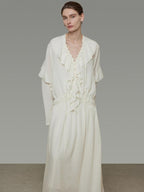 unspoken Breathable Minimal Ruffle Long Sleeve Loose H Fit Women Polyester Maxi Dresses