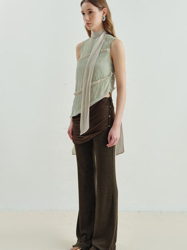 someonesometimes Versatile Viscose Blend Slim Lettuce Edge Camisole Cardamom Green Tank Tops