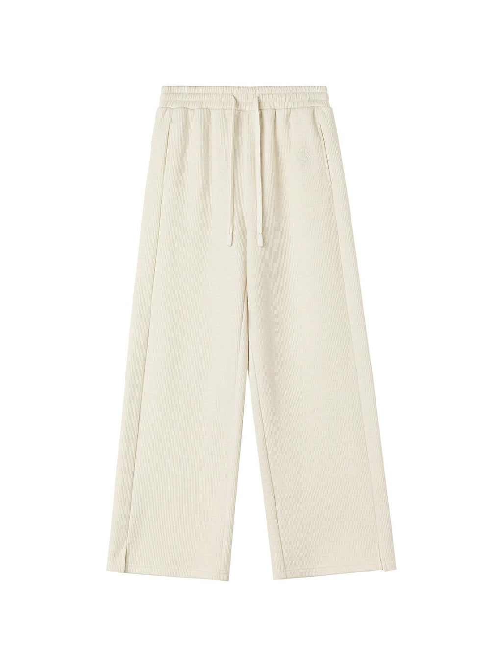 ikyou Embroidered High Waist Minimalist Office Beige Elastic Waist Wide Leg Pants