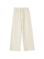 ikyou Embroidered High Waist Minimalist Office Beige Elastic Waist Wide Leg Pants