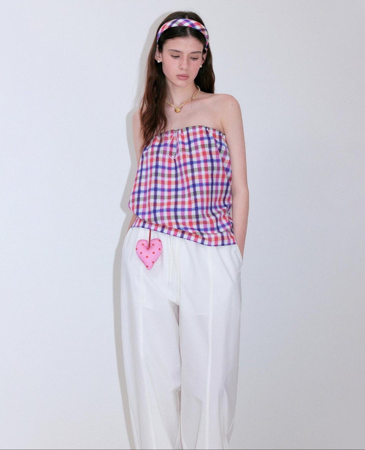 fano Rainbow Plaid Stretch Oversized H Silhouette High Waist Women Tube Tops