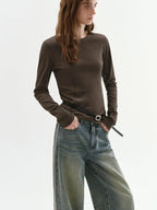 fano Lyocell Blend Slim Fit Minimal Commuter Crew Neck Women Long Sleeve T-Shirts