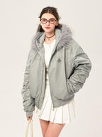 ikyou Insulated Fur Trim Hood Minimalist Straight Cut Urban Warm Nylon Puffer Jackets