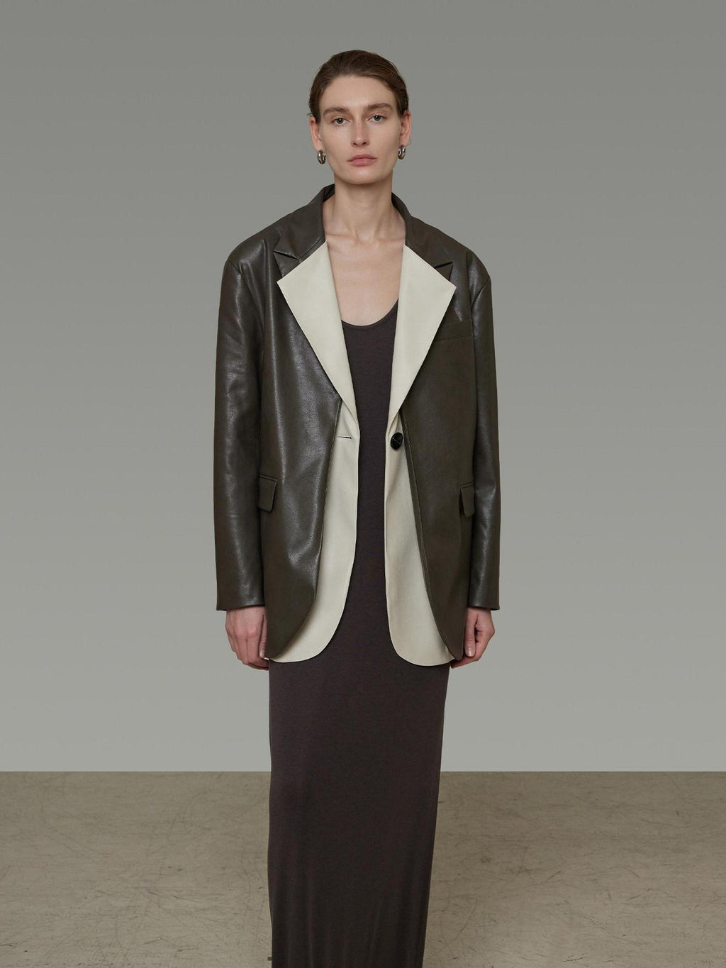 unspoken Soft Viscose Blazer Collar Relaxed Fit Commuter Women Brown Leather Jackets