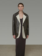 unspoken Soft Viscose Blazer Collar Relaxed Fit Commuter Women Brown Leather Jackets
