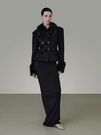 unspoken Warm Wool Blend Slim Fit Button Front Women Black Long Sleeve Cropped Jackets