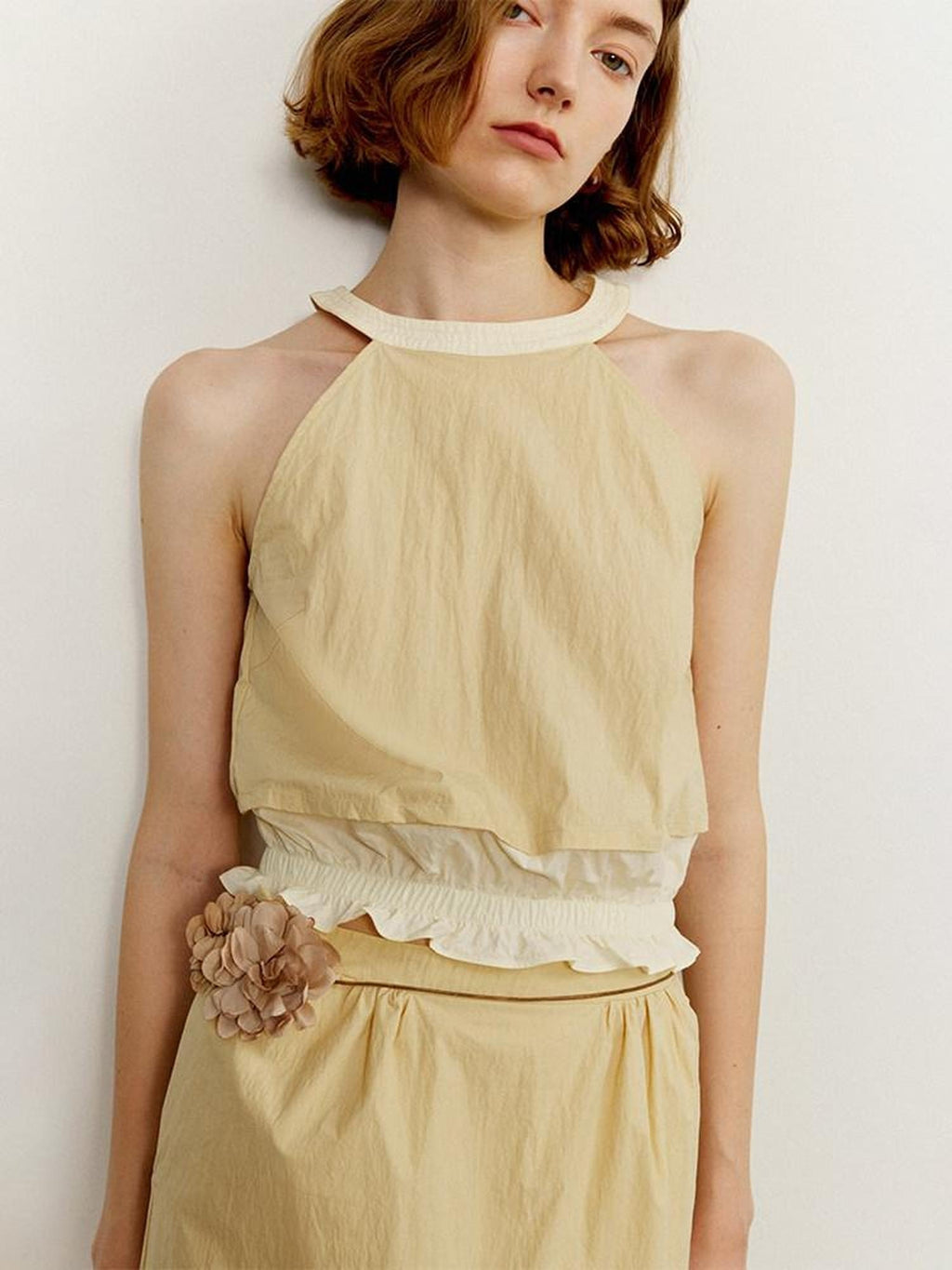 someone sometimes Ruffle Original Slim Fit Melon Halter Cotton Mix Top & Skirt Sets