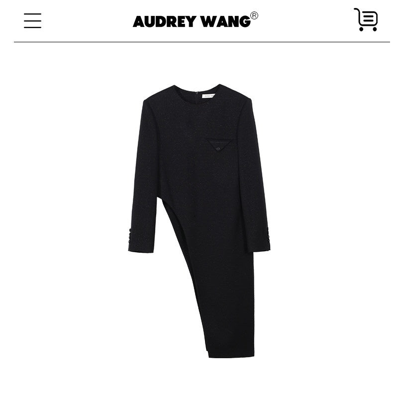 audreyyang_Elegant_Slim_Waist_Poly_Blend_Round_Neck_Midlength_Pullover_Black_Long_Coats_MISSTT