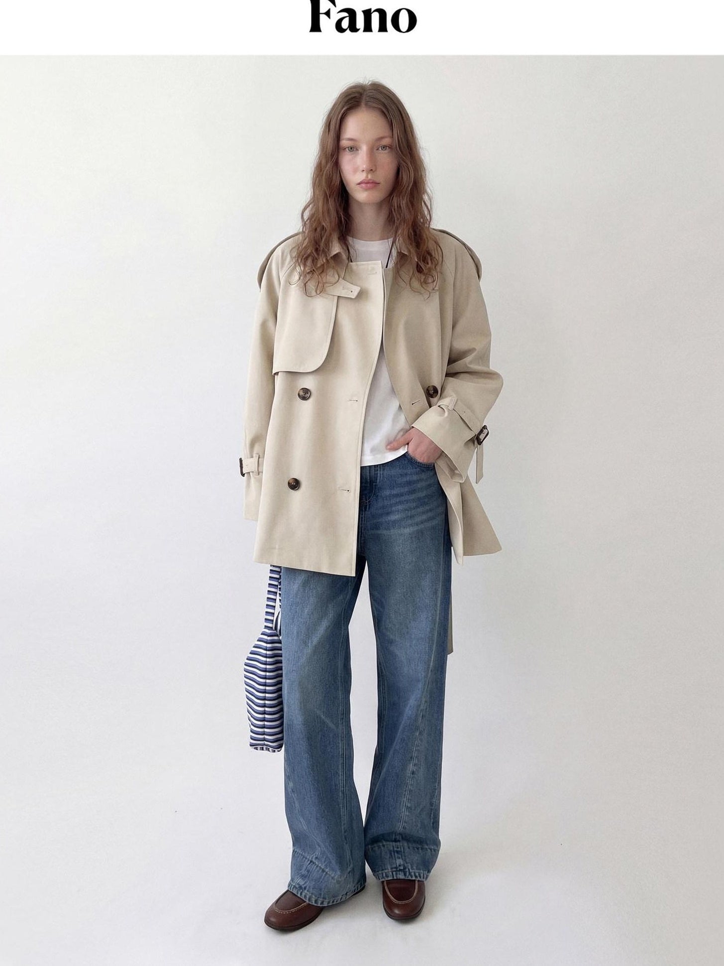 fano Buttoned Double Breasted Short Loose Fit Women Khaki Beige Trench Coats