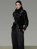 unspoken Tailored Slim Minimalist Commuter Stand Collar Women Black Short Coat