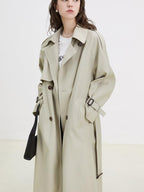 fano Classic Double Breasted Long Straight Fit Commuter Women Khaki Trench Coats