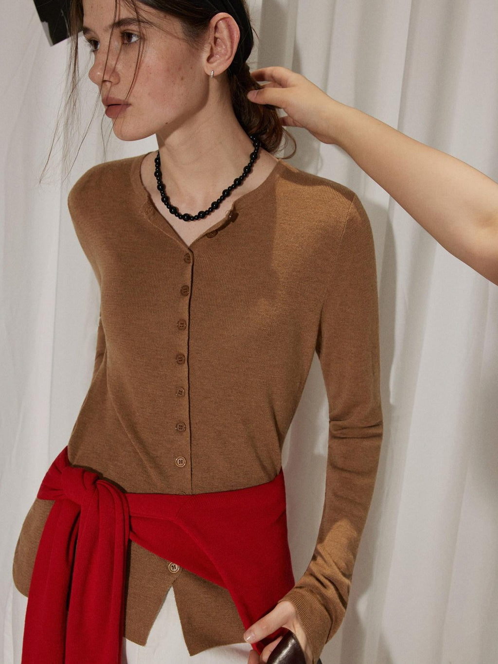 Lofi choose Button Front Slim Fit Commuter Womens Crew Neck Long Sleeve Knit Cardigans