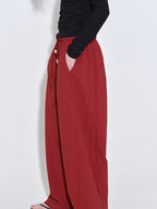 fano High Waist Elastic Minimal Korean Workwear Wide Leg Nylon Red Straight Pants