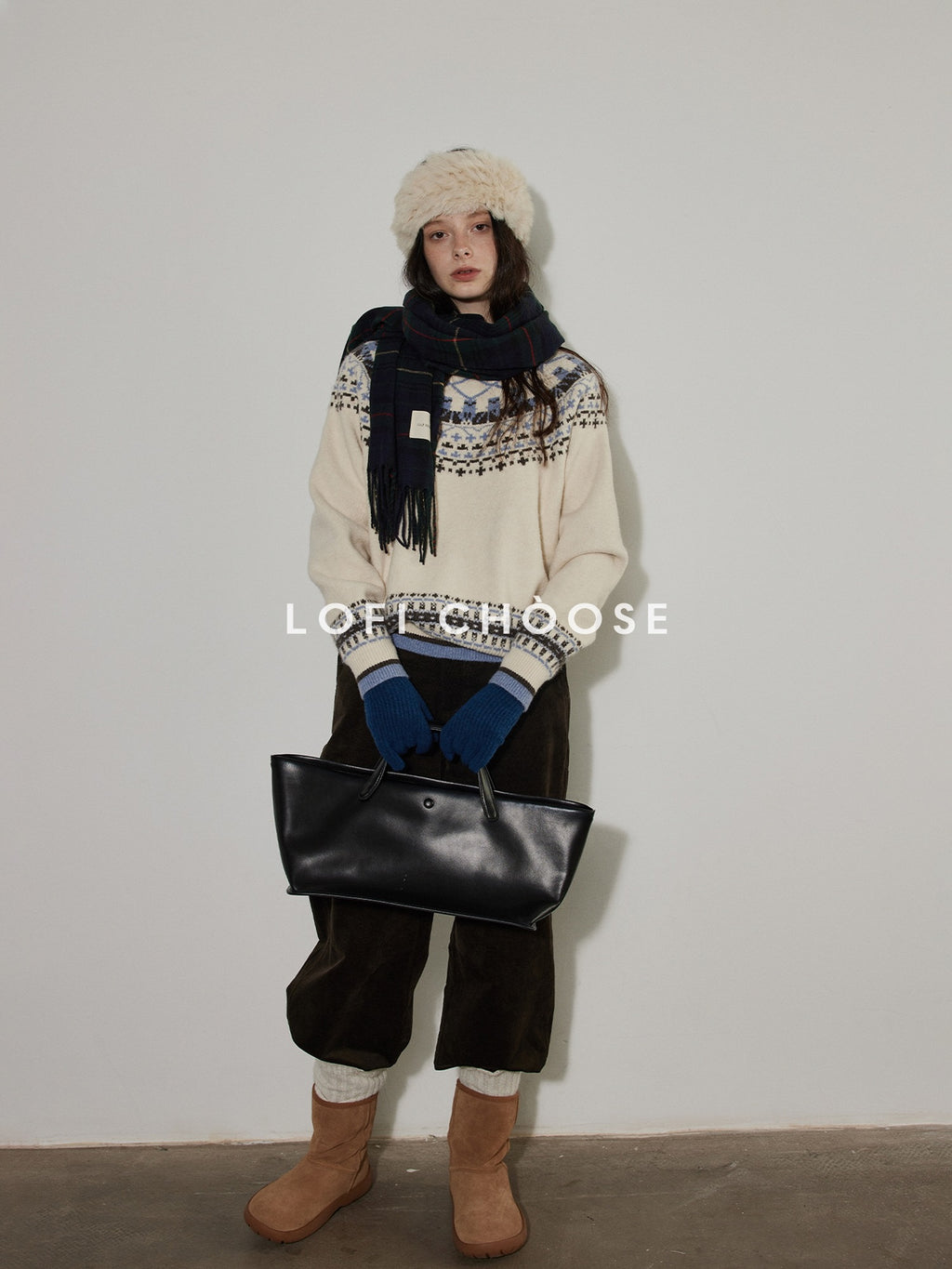 Lofi choose Cozy Heavyweight Office Relaxed Fit Long Sleeve Cream Pullover Sweaters
