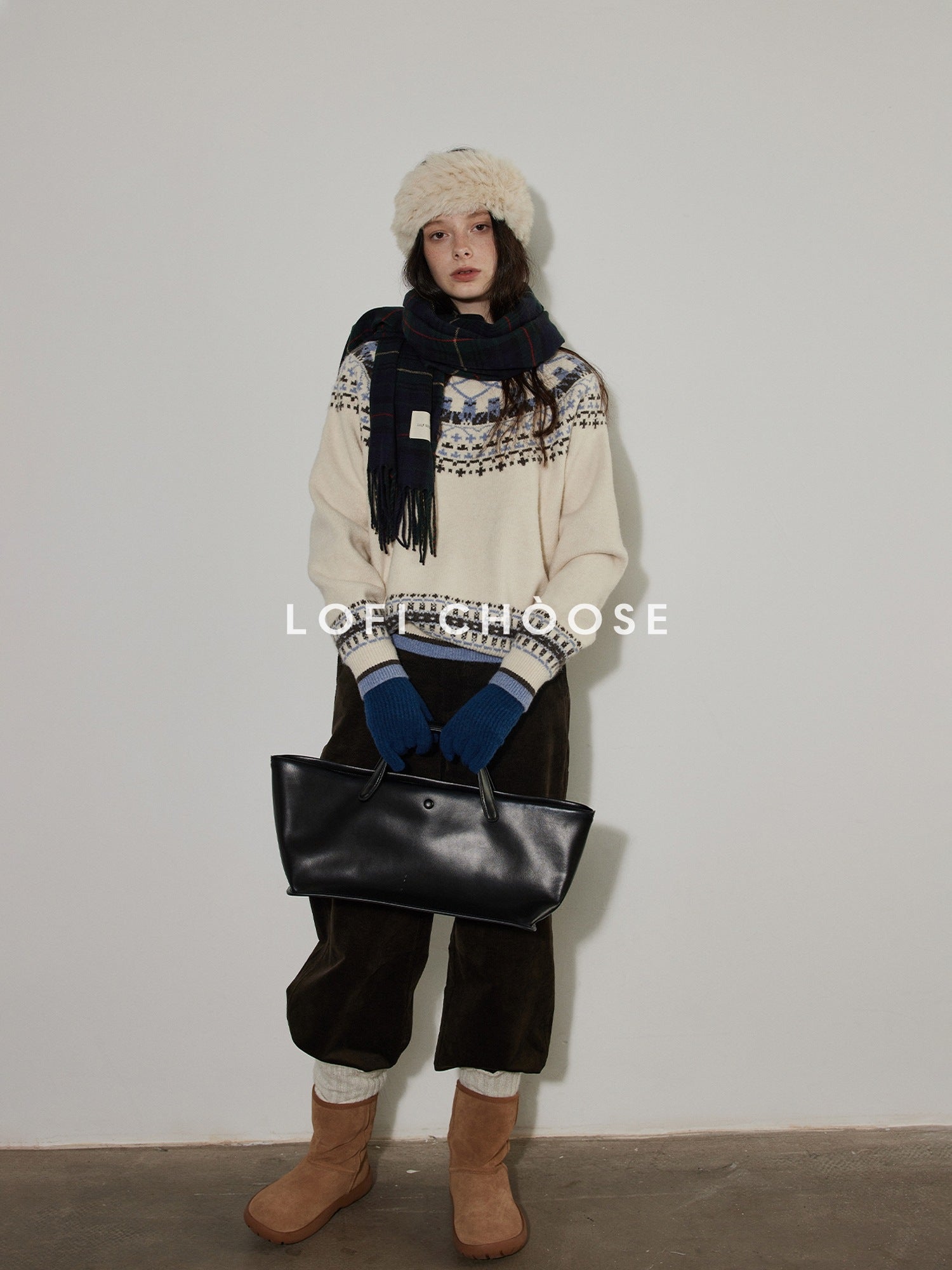 Lofi choose Cozy Heavyweight Office Relaxed Fit Long Sleeve Cream Pullover Sweaters