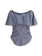 unspoken Flattering Pure Cotton Loose Boat Neck Women Striped Short Sleeve Blouses