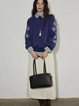 Lofi choose Floral Print Loose Fit Office Crewneck Women Blue Gray Long Sleeve Sweatshirt