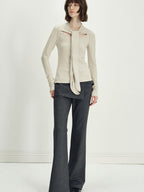 someonesometimes Asymmetrical Tie Natural Waist Micro Flare Women Polyester Blend Flared Pants