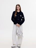 ikyou Thermal Commuter Straight Embroidered Women Acrylic Blend Black Cardigan Sweaters