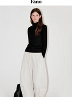 fano Viscose Silk Blend Slim Fit Half Open Collar Long Sleeve Women Knit Sweaters