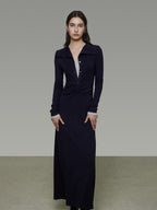 unspoken Breathable Modal Faux Twopiece Slim A Line V-neck Commuter Maxi Dresses