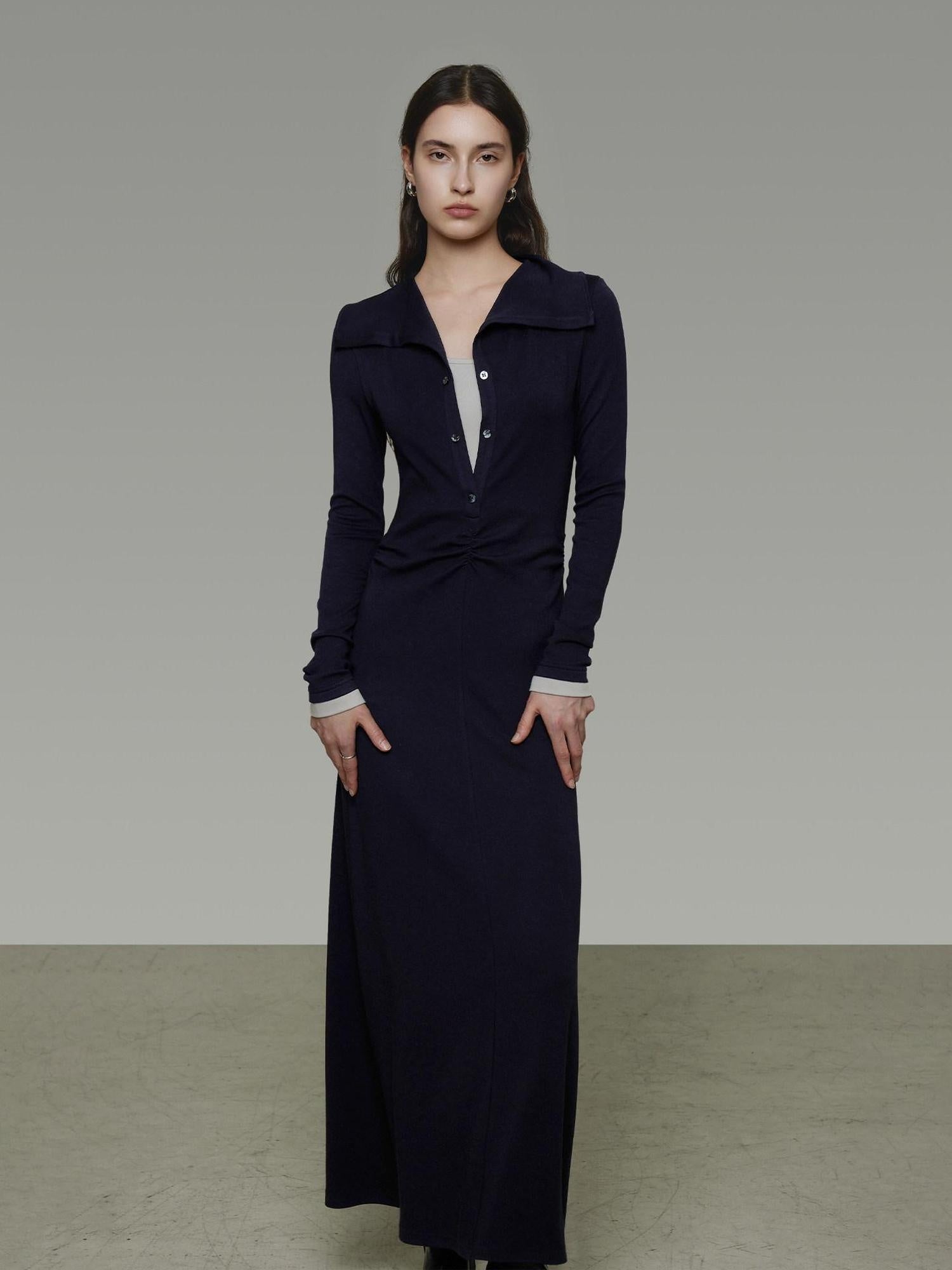 unspoken Breathable Modal Faux Twopiece Slim A Line V-neck Commuter Maxi Dresses