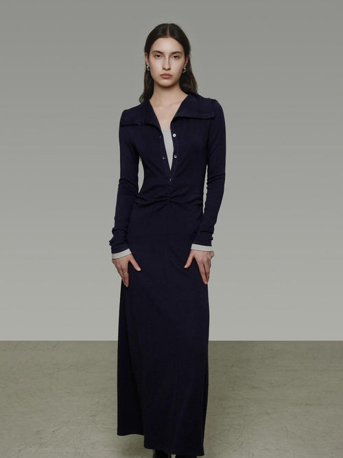 unspoken Breathable Modal Faux Twopiece Slim A Line V-neck Commuter Maxi Dresses