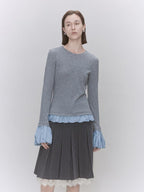 someone sometimes Lyocell Wool Blend Low Crew Neck Office Knit Women Meteor Grey Sweaters