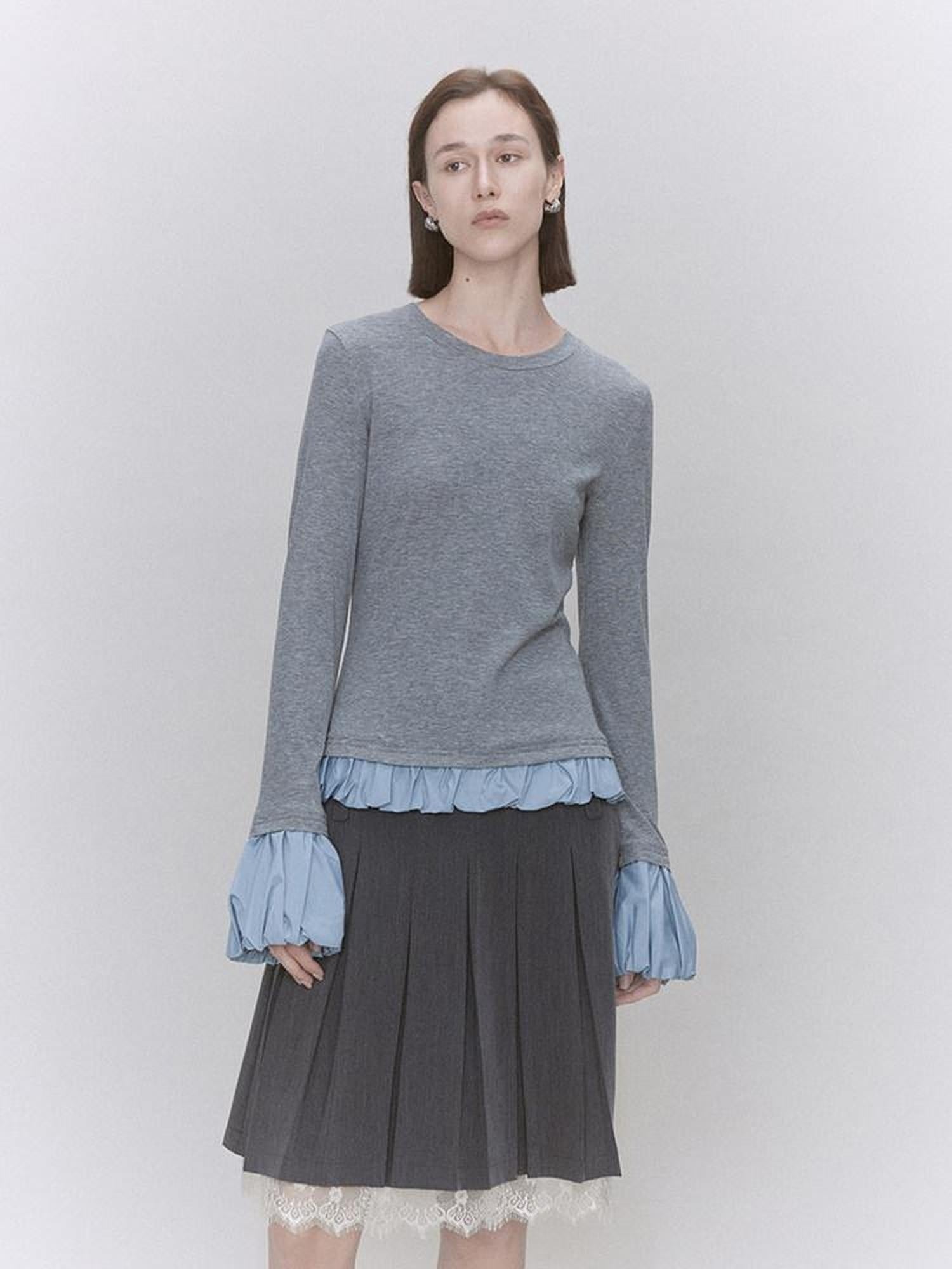 someone sometimes Lyocell Wool Blend Low Crew Neck Office Knit Women Meteor Grey Sweaters