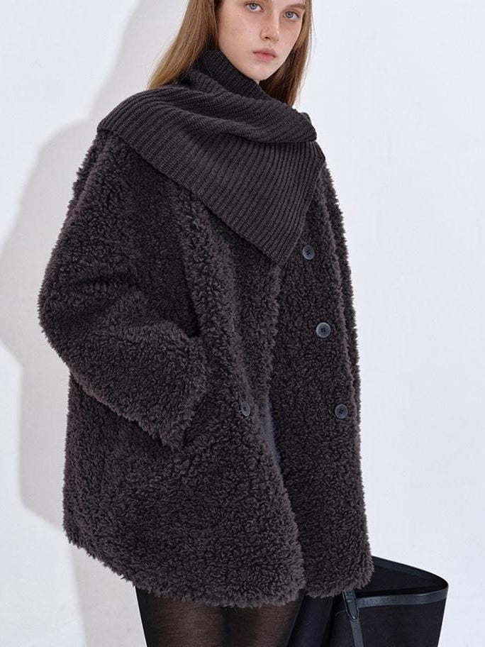 fano Cozy Faux Shearling Lined Loose Fit Double Breasted Midlength Women Long Coats