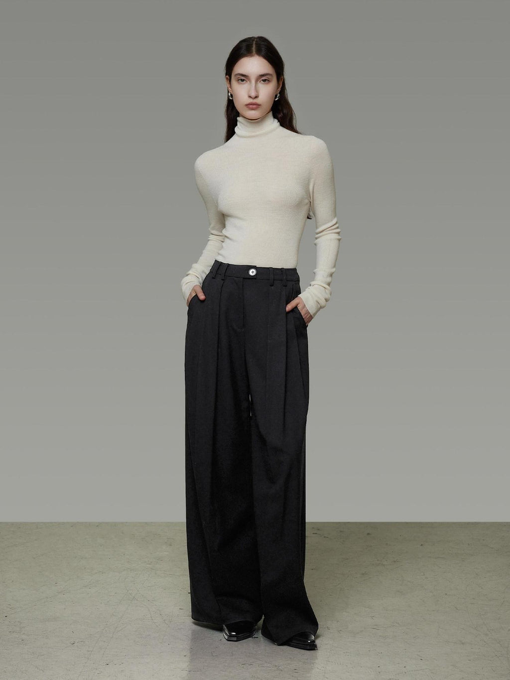 unspoken High Waist Pleated Skin Friendly Breathable Minimal Commuter Black Wide Leg Pants