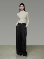 unspoken High Waist Pleated Skin Friendly Breathable Minimal Commuter Black Wide Leg Pants