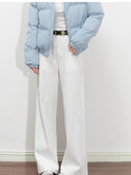 ikyou High Waist Loose Straight Colorfast White Denim Cotton Wide Leg Jeans