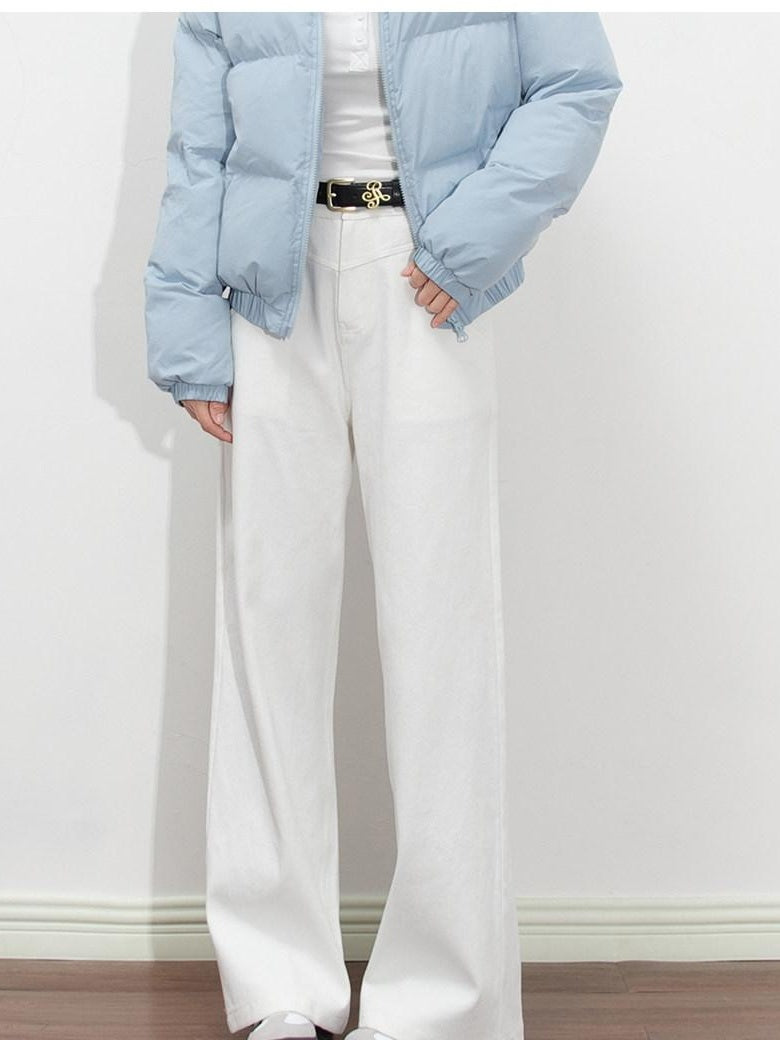 ikyou High Waist Loose Straight Colorfast White Denim Cotton Wide Leg Jeans