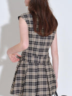 fano Plaid Sleeveless H Line Natural Waist Office Dress For Women Midi Dresses