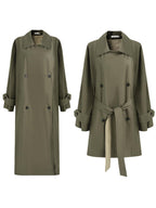 unspoken Minimal Commuter Long Double Breasted Loose Fit Women Black Olive Trench Coats