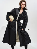 audreyyang Detachable Belt Pure Cotton Loose Long Single Breasted Women Black Trench Coats
