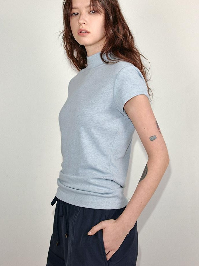 fano Stretch Slim Korean Commuter Mock Neck Women Short Sleeve T-Shirts