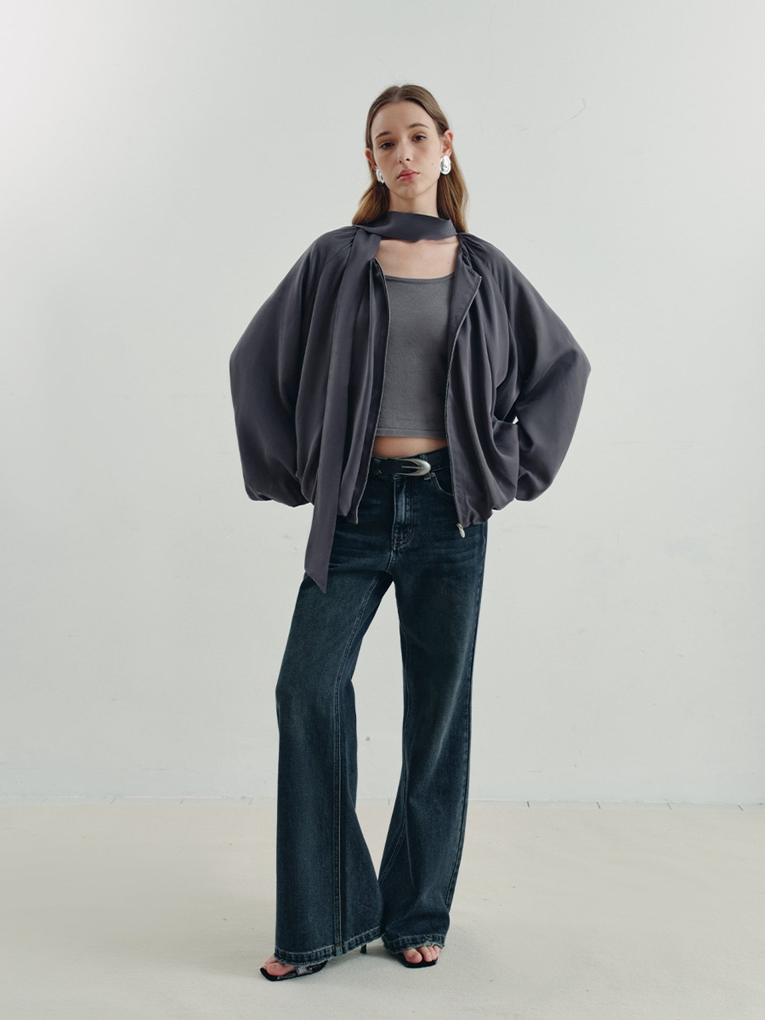 someonesometimes Vintage Washed Low Rise Distressed Denim Stretch Women Deep Indigo Flared Jeans