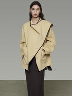unspoken 100 Percent Wool Lightweight Minimal Commuter Loose Women Pale Yellow Wool Coats