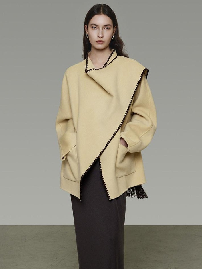 unspoken 100 Percent Wool Lightweight Minimal Commuter Loose Women Pale Yellow Wool Coats