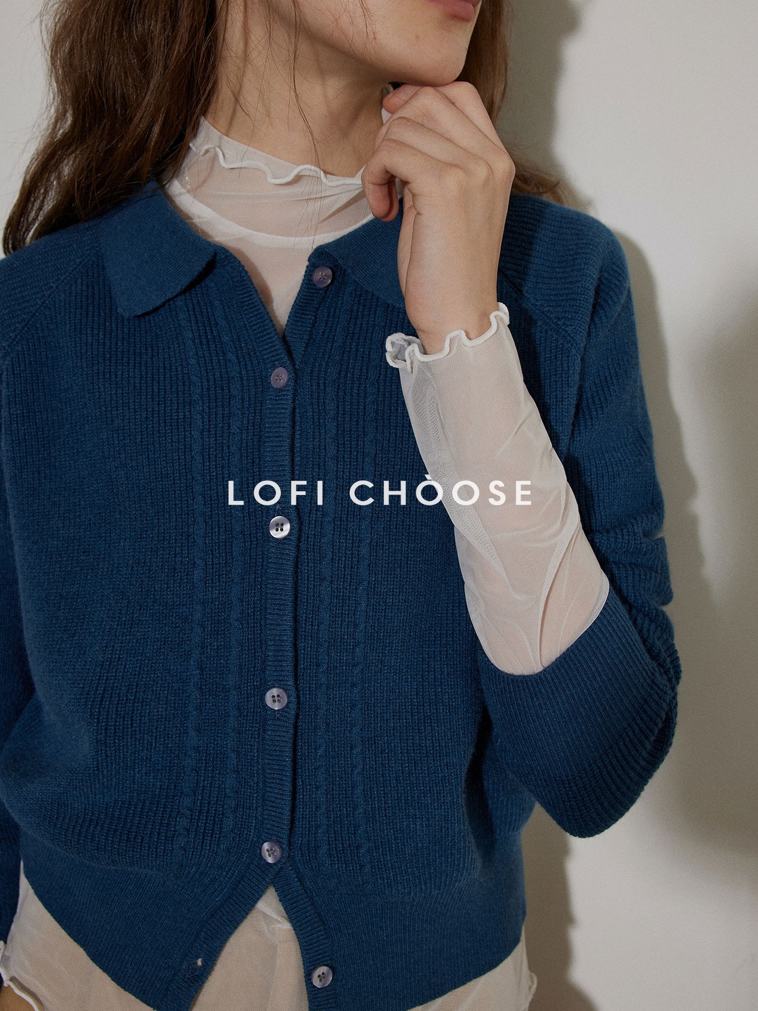 Lofi choose Light Poly Wool Jacquard Workwear Short Sleeve For Women Button Knit Cardigans