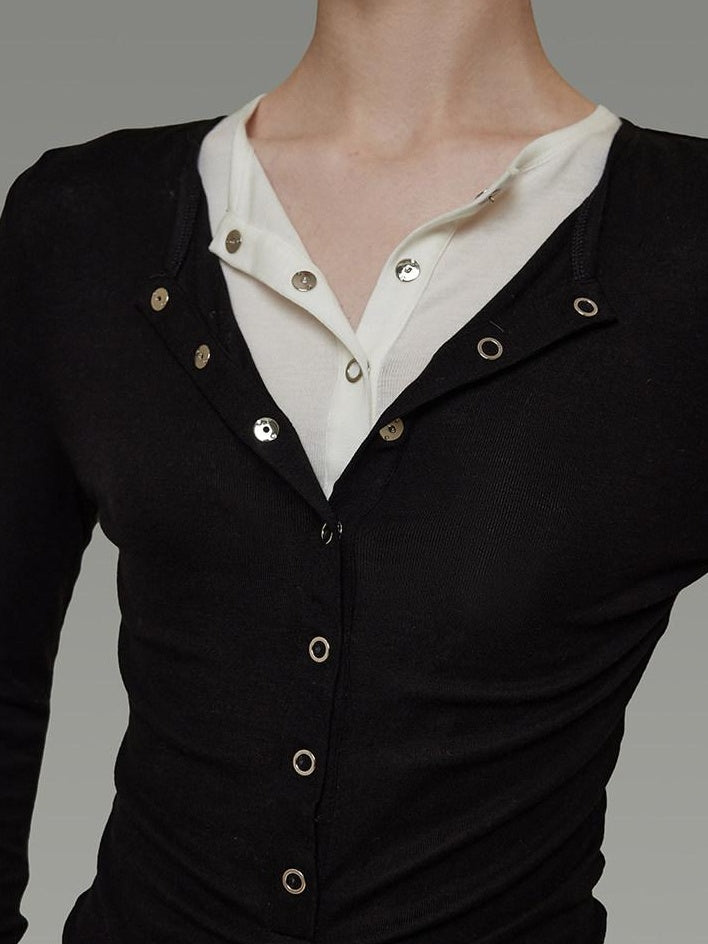 unspoken Breathable Skin Friendly Slim Fit Button Half Collar Women Knit Cardigans