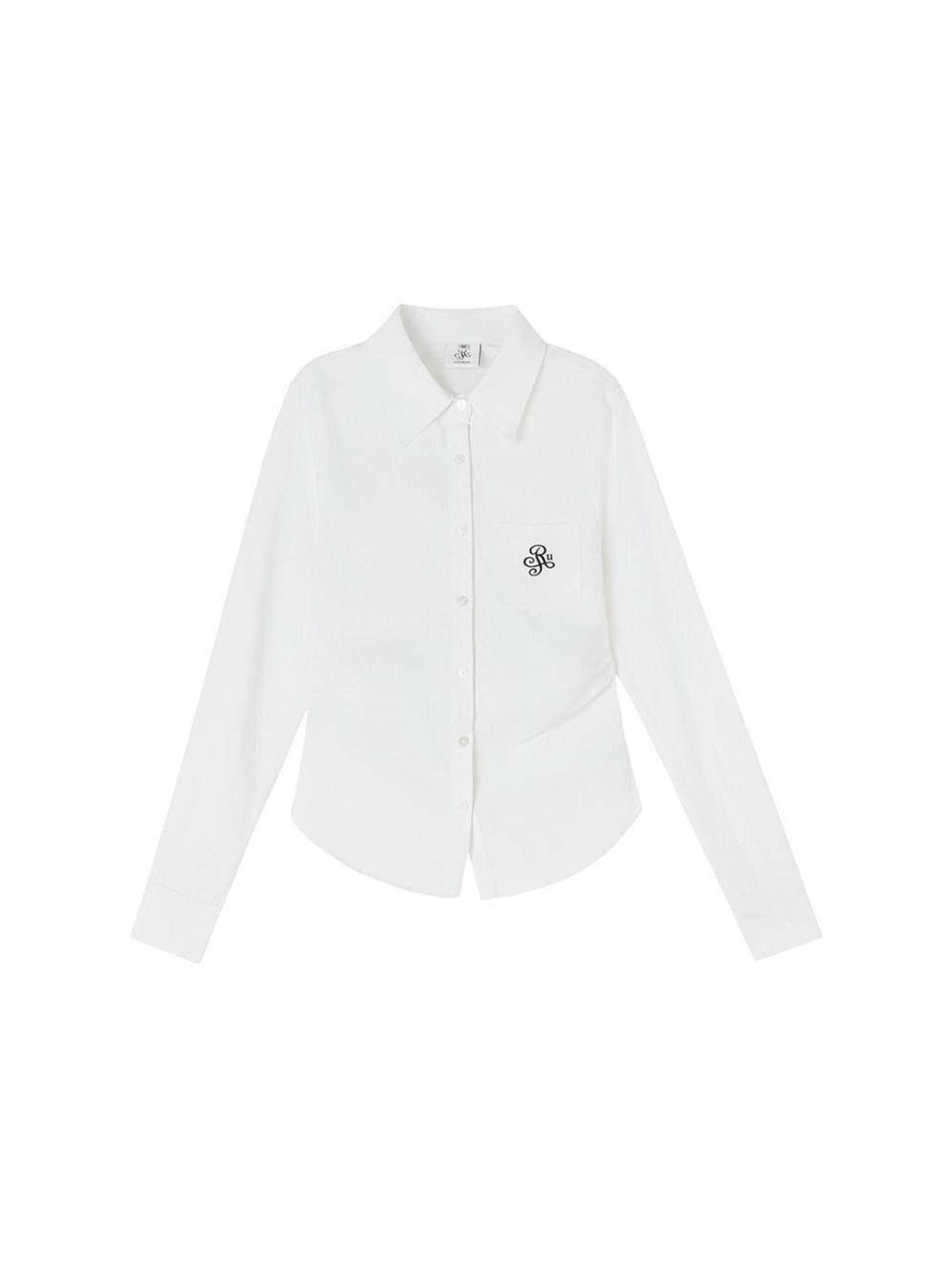 ikyou Embroidered Pleat Slim Fit Office Cotton Blend Collared Long Sleeve Blouses